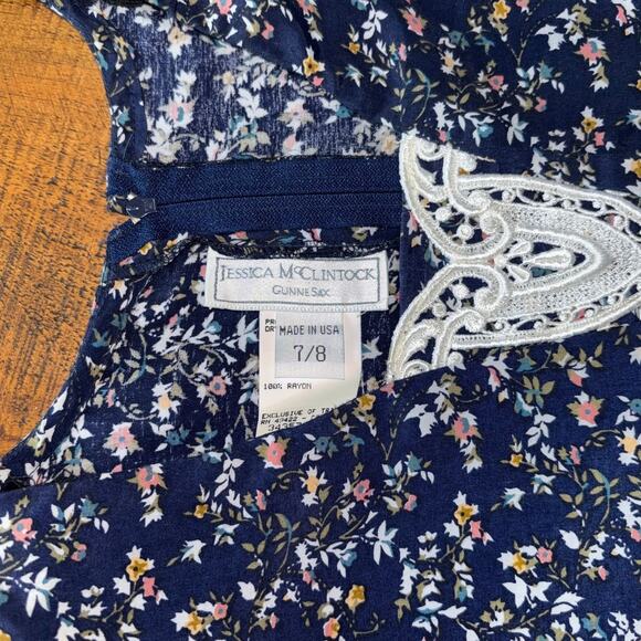 GUNNE SAX Womens Navy Blue Floral Long Prairie Cottage Short Sleeve Vtg Dress‎ - Picture 15 of 16